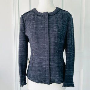 ecru Structured Embroidered Cotton Tweed Jacket (size M)